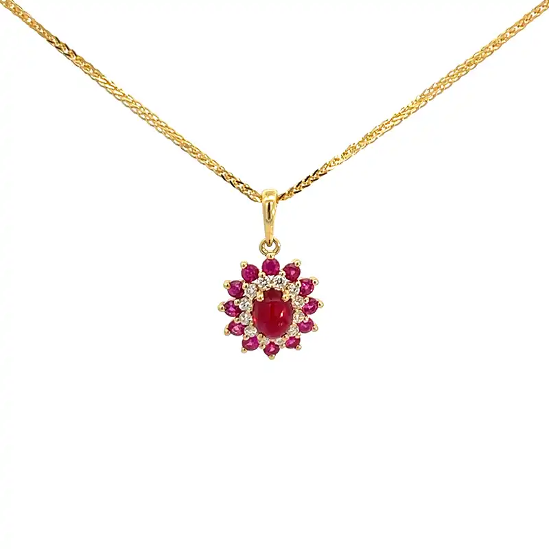 Oval Ruby Pendant Set in Gold and Diamonds